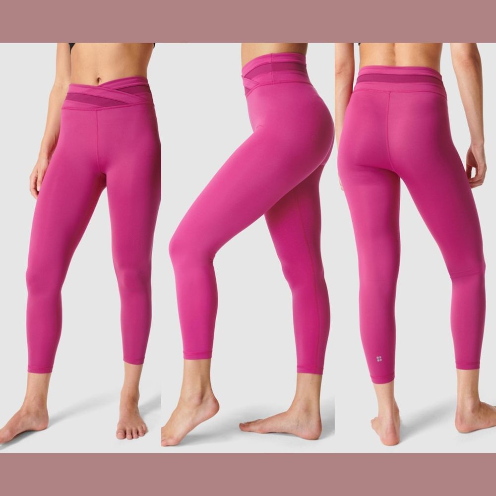 NWT SWEATY BETTY [‎ XS ] All Day Crossover Waist 7/8 Leggings Phlox Pink #6326